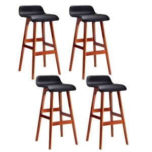 Artiss Sliva 4x Bar Stools - Black PU Leather, Bentwood Frame, 74cm Seat Height, Set of 4, Durable & Stylish Design