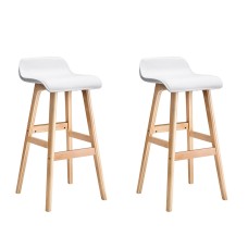 Artiss 2x Sliva Bar Stools Wooden Plywood Frame White PU Leather Upholstery 74cm Seat Foam Padded Set of 2