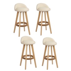 Artiss Dalvey 4x Bar Stools Padded PU Leather Bentwood 69cm Beige with Rope Footrest and Low Backrest