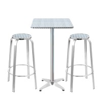 Gardeon 3-Piece Outdoor Bar Set - Adjustable Aluminium Bistro Table & Stools, Rust & UV-Resistant, Indoor/Outdoor Use