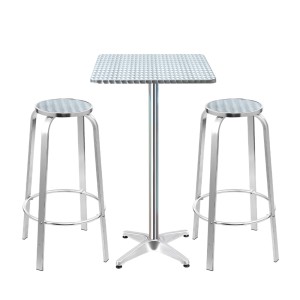 Gardeon 3-Piece Outdoor Bar Set - Adjustable Aluminium Bistro Table & Stools, Rust & UV-Resistant, Indoor/Outdoor Use