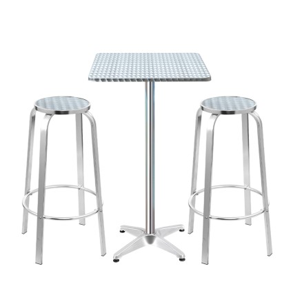 Gardeon 3-Piece Outdoor Bar Set - Adjustable Aluminium Bistro Table &amp; Stools, Rust, UV-Resistant, Indoor/Outdoor Use