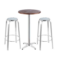 Gardeon 3-Piece Outdoor Bar Set: Adjustable Aluminium Stools & Wooden Bistro Table, Rust & UV Resistant, Easy Assembly