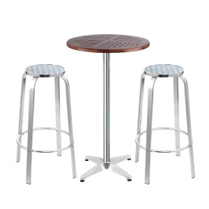Gardeon 3-Piece Outdoor Bar Set: Adjustable Aluminium Stools & Wooden Bistro Table, Rust & UV Resistant, Easy Assembly