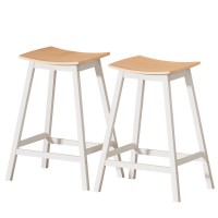 Artiss 2x Bar Stools, Pinewood Legs, 64cm Seat Height, Pine & White, Stylish & Durable Design, 150kg Capacity