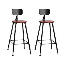 Artiss 2x Bar Stools - Vintage Metal Chairs with Removable Backrest, Industrial Design, 45x45x100cm, Dark Brown/Black