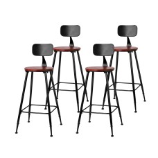 Artiss 4x Bar Stools Vintage Industrial Metal Chairs, Solid Pinewood Seat, Removable Backrest, 74cm Height, Black