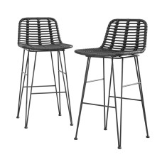 Gardeon 2 Piece Outdoor Wicker Bar Stools - Black, Steel Frame, UV-Resistant, 41x50x92cm, 150kg Capacity,