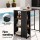 Gardeon Outdoor Wicker Bar Table: Steel Frame, Glass Top, 3 Shelves, Footrest, Black, 103.5x62x104.5cm,