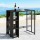 Gardeon Outdoor Wicker Bar Table: Steel Frame, Glass Top, 3 Shelves, Footrest, Black, 103.5x62x104.5cm,
