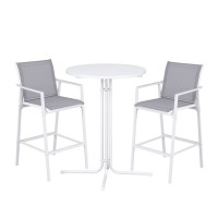Gardeon 3PC Outdoor Bar Set White Grey Powder Coated Steel Textilene Seats Foldable MDF Table 3PC Bistro