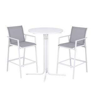 Gardeon 3PC Outdoor Bar Set White Grey Powder Coated Steel Textilene Seats Foldable MDF Table 3PC Bistro
