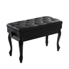 Alpha Adjustable Height Piano Bench Stool with Storage, Solid Oak Frame, PU Leather Seat, 75x34x47cm, Black