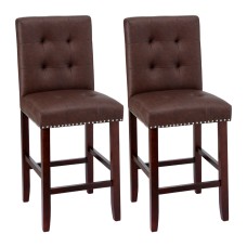 Artiss Ada Brown 2x Bar Stools: PU Leather, High Backrest, Rubber Wood Frame, 67cm Seat Height, 120kg Capacity, Set of 2 Artiss Ada Brown 2x Bar Stools: PU Leather, High Backrest, Rubber Wood Frame, 67cm Seat Height, 120kg Capacity, Set of 2