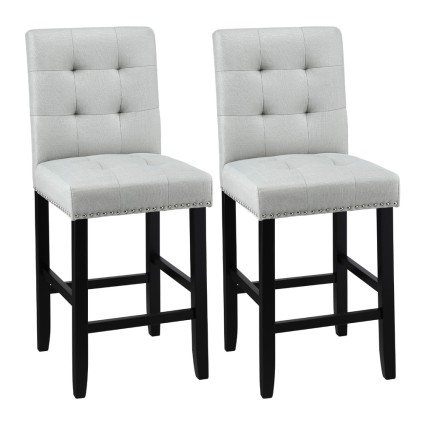 Artiss 2x Ada Bar Stools - Grey Faux Linen, 67cm Seat Height, High Backrest, Rubber Wood Frame, Ergonomic Design