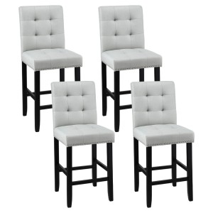 Artiss 4x Ada Grey Bar Stools - Faux Linen Upholstery, 67cm Seat, Rubber Wood Frame, High Back, Anti-Slip Protectors