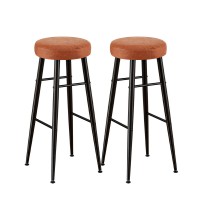 Artiss 2x Round PU Leather Bar Stools - Brown, 76cm, Metal Frame, Thick Foam Padding, Modern Kitchen Dining Chairs