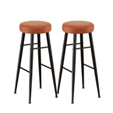 Artiss 2x Round PU Leather Bar Stools - Brown, 76cm, Metal Frame, Thick Foam Padding, Modern Kitchen Dining Chairs