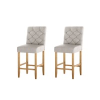 Artiss Bar Stools Set of 2, Linen Upholstered, Beige, 103cm High, Elegant Tufted Design with Nail-Head Trim
