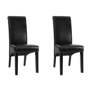 Artiss Danson Dining Chairs Set of 2 - Black PU Leather, Foam Padding, Pinewood Frame, Anti-Slip, Easy Assembly