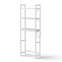 Artiss White Over Toilet Storage Rack - 3 Tier Iron Organiser, Fits Most Heights, 63x26x170cm, with Hooks & Paper Holder