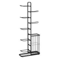 Everfit 7-Tier Ball Storage Rack with Basket, Steel Frame, Black, 58x23.5x145cm - Organise Sports Gear in Garage Gym
