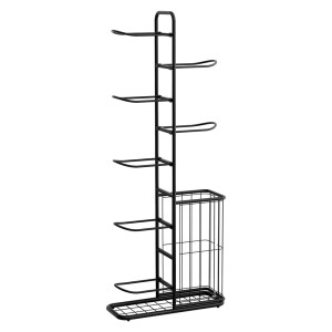 Everfit 7-Tier Ball Storage Rack with Basket, Steel Frame, Black, 58x23.5x145cm - Organise Sports Gear in Garage Gym