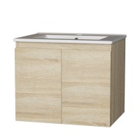 Cefito Vanity Unit with Basin, Oak Finish, 600mm, Nano-Glazed Ceramic, Modern Bathroom Cabinet, Easy Install