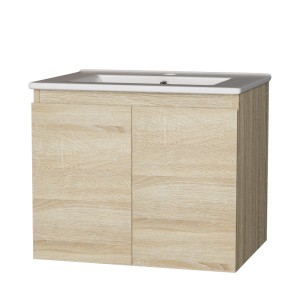Cefito Vanity Unit with Basin, Oak Finish, 600mm, Nano-Glazed Ceramic, Modern Bathroom Cabinet, Easy Install