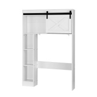 Artiss Over-Toilet Bathroom Storage Cabinet - White & Black, 128cm, Sliding Barn Door, 3 Tier Shelves, Particleboard