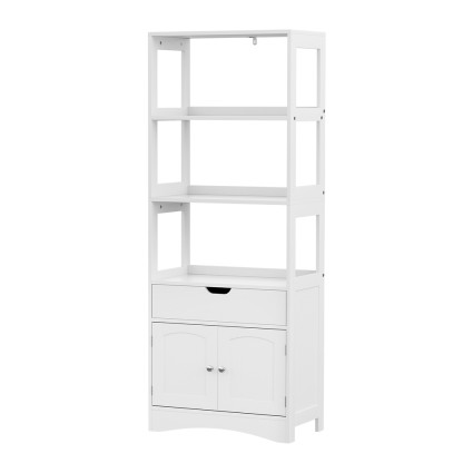 Artiss Bathroom Floor Storage Cabinet, White MDF, 2 Drawers, 3 Open Shelves, 2 Doors, 60x33x154cm, Easy Assembly