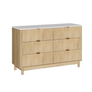 Artiss 6 Chest of Drawers Dresser Table Pine 120x40x75cm, Fluted Doors, Solid Wooden Legs, Scratch-Resistant Finish