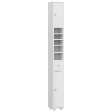 Artiss 180cm Tall Slim Bathroom Storage Cabinet, White MDF Linen Tower with Drawer, Adjustable Shelves, Floor Cupboard