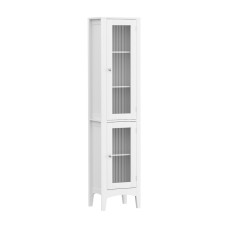Artiss 160cm Tall Slim Bathroom Storage Cabinet White MDF Floor Cupboard with Glass Door and Adjustable Shelves