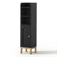 Artiss Black Bathroom Storage Cabinet - Slim 20x20x84cm, 5-Tier Organiser with Adjustable Shelf, Arched Door, Gold Legs
