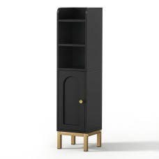 Artiss Black Bathroom Storage Cabinet - Slim 20x20x84cm, 5-Tier Organiser with Adjustable Shelf, Arched Door, Gold Legs