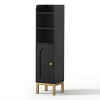 Artiss 2X Bathroom Storage Cabinet Floor Organiser 20x20x84cm Slim Adjustable Black with Arched Door