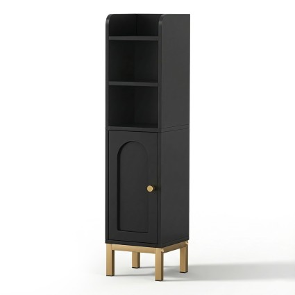 Artiss 2X Bathroom Storage Cabinet Floor Organiser 20x20x84cm Slim Adjustable Black with Arched Door