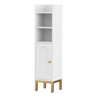 Artiss 2-Pack Slim Bathroom Storage Cabinet 3-Tier Adjustable Shelf Arched Door White 20x20x84cm with Gold-Tone Legs