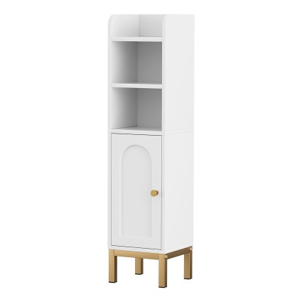 Artiss 2-Pack Slim Bathroom Storage Cabinet 3-Tier Adjustable Shelf Arched Door White 20x20x84cm with Gold-Tone Legs