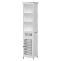 Artiss 161cm White Rattan Bathroom Cabinet - MDF Storage Tallboy with 3 Shelves, Drawer & Ventilated Doors