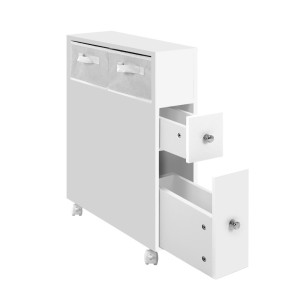 Artiss Bathroom Cabinet Storage Organizer, MDF Board, 52.3x15.2x70cm, White, Space-Saving with Wheels and Drawers