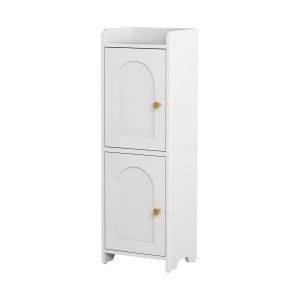 Artiss Slim 2-Tier Bathroom Storage Cabinet White with Adjustable Shelves Arched Doors 25x20x75cm Anti-Tip