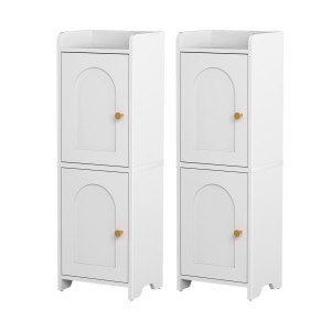 Artiss Set of 2 Slim Bathroom Storage Cabinets 2-Tier Adjustable Shelves White Space Saving 25x20x75cm
