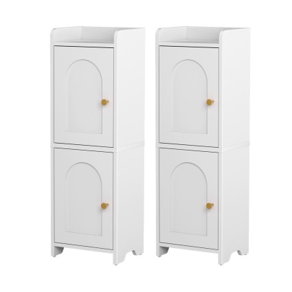 Artiss Set of 2 Slim Bathroom Storage Cabinets 2-Tier Adjustable Shelves White Space Saving 25x20x75cm
