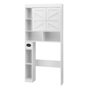 Artiss Over Toilet Bathroom Storage Cabinet 6 Compartments Adjustable Shelf Barn Door White 172cm Tall