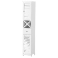 Artiss 170cm Tall Slim Bathroom Storage Cabinet, White MDF, Corner Organiser, Adjustable Shelves, Louver Doors