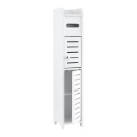 Artiss 3-Tier Slim Bathroom Storage Cabinet White with Toilet Paper Holder Adjustable Shelf and Louver Door