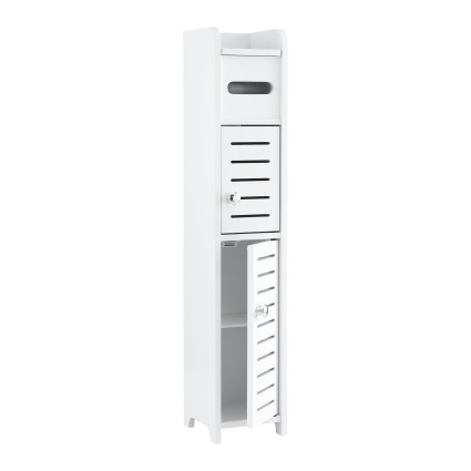 Artiss 3-Tier Slim Bathroom Storage Cabinet White with Toilet Paper Holder Adjustable Shelf and Louver Door