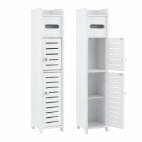 Artiss 2 Slim 3-Tier Bathroom Storage Cabinets White MDF with Toilet Paper Holder Adjustable Shelf Anti-Tip